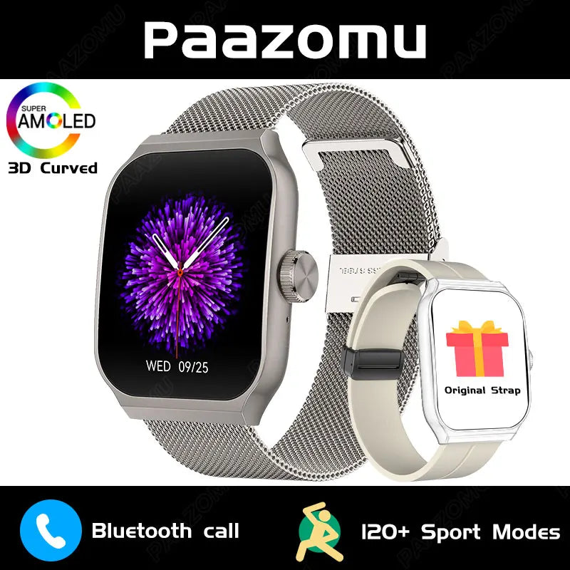 New AMOLED Smart Watch 1.96inch 3D Flexible Curved Screen Bluetooth Call Heart Rate NFC Waterproof Smartwatch For Android IOS