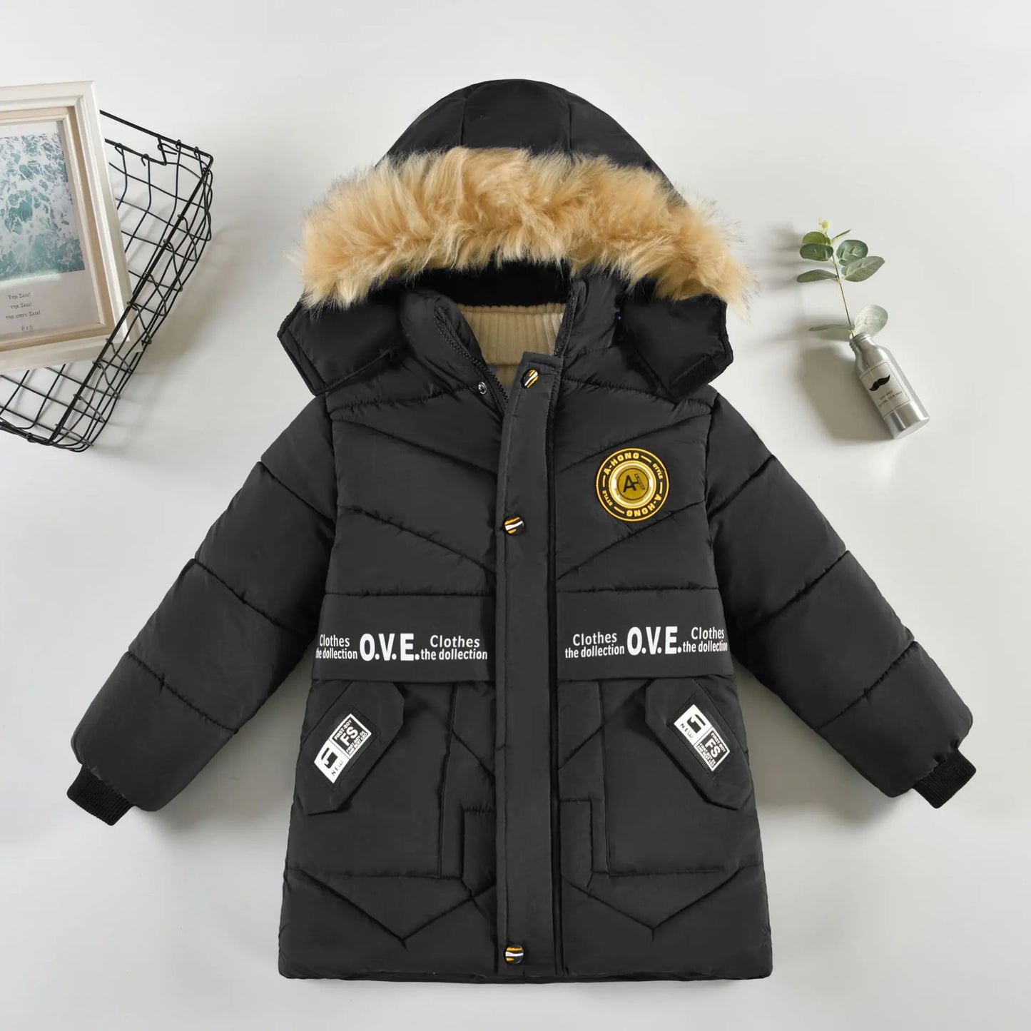 Winter Boys Girls Coat Keep Warm Kids Jacket Hooded Zipper Fur Collar snow suit Outerwear Children's Clothing 4 to 8 10 Years