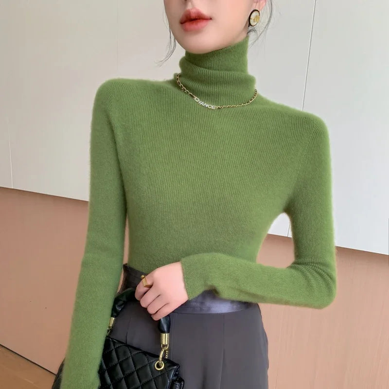 100% pure cashmere sweater women  sweater slim fit sweater versatile for autumn and winter knitted high neck cashmere