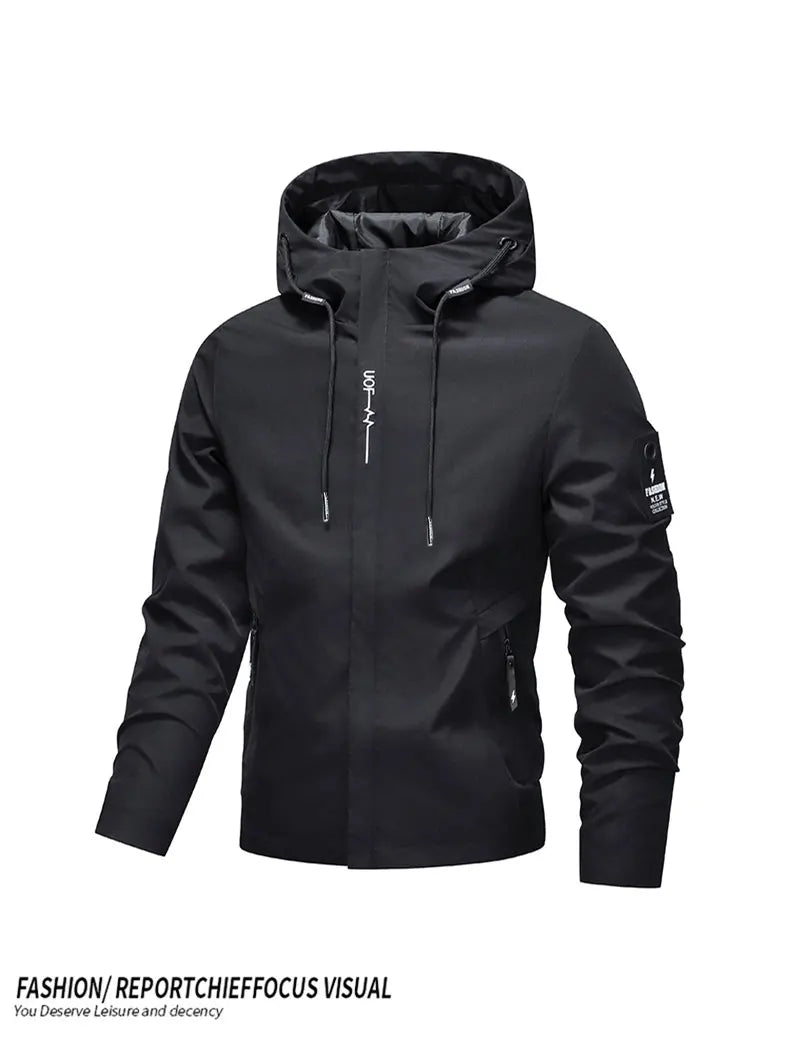 Men Hiking Jacket Spring Autumn Streetwear Fashion Hooded Jacket Casual Zip Up Loose Coat Outdoor Jogging Activewear Windbreaker