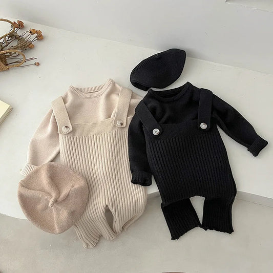 Mono de punto sin mangas para bebé, mono liso para recién nacido, Pelele de algodón infantil, ropa tejida para niño y niña, novedad de otoño