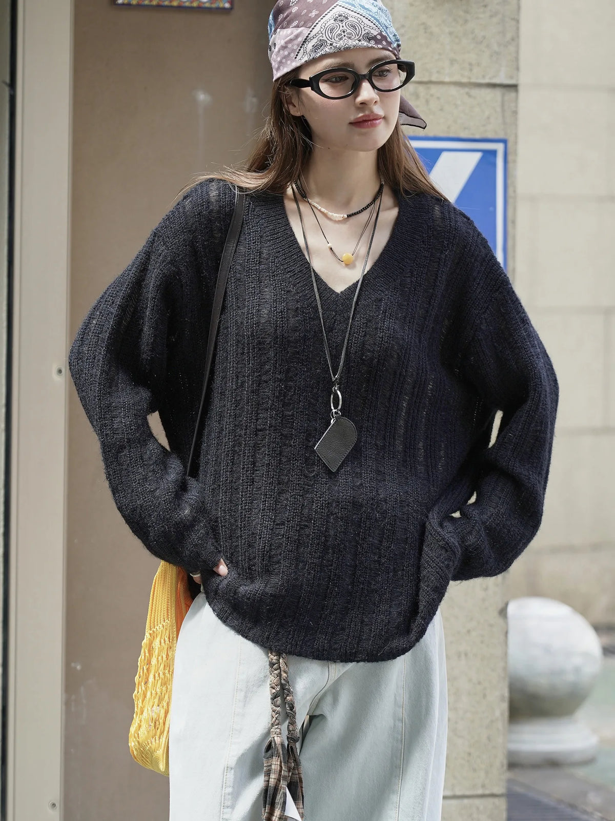 2026 New Women Soft Material Pullovers V-Neck Autumn Women Sweater Clothes Knitted Pullovers Long Sleeve Sweater Pull Femme