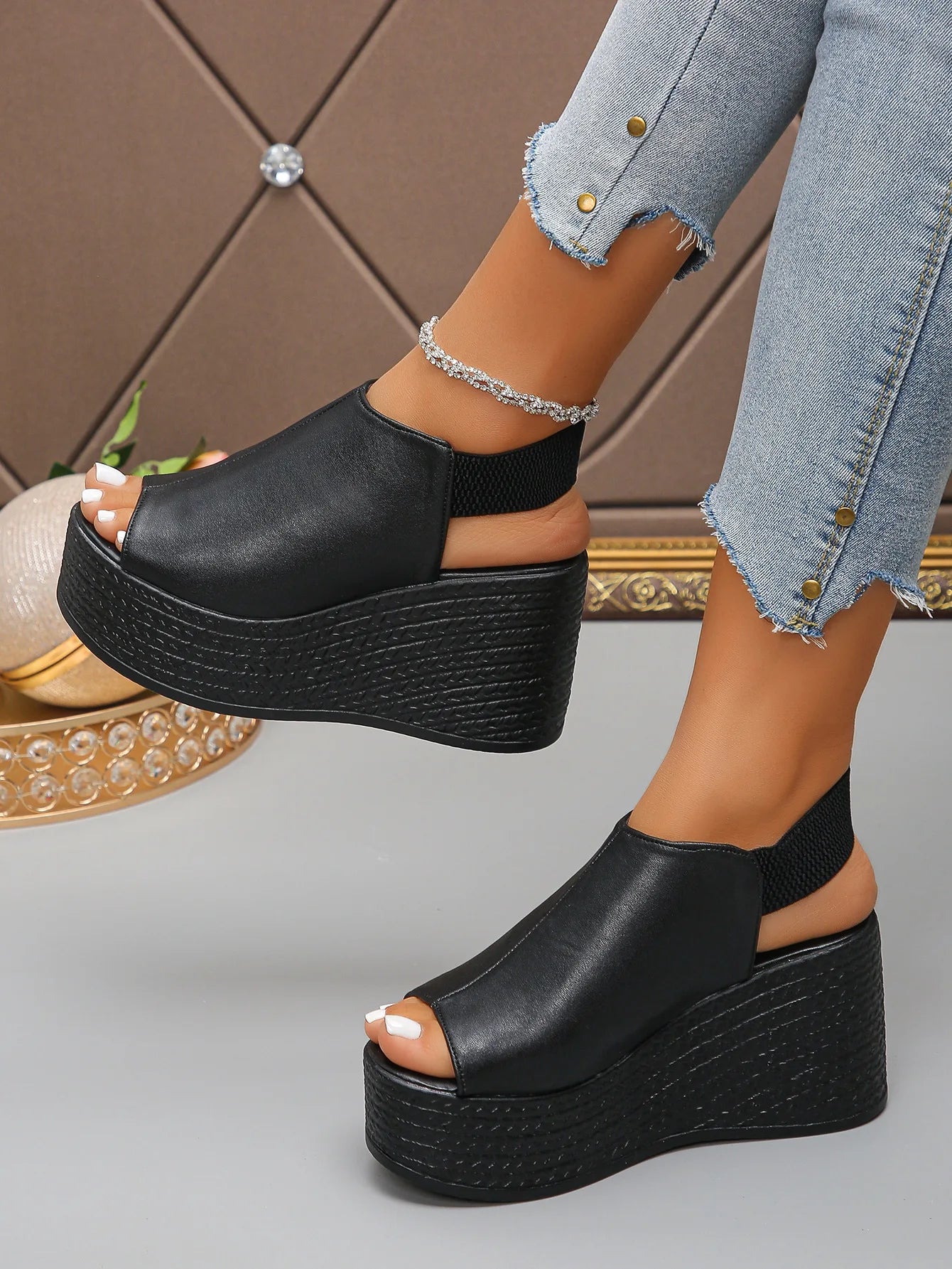 Women Sandals High Quality Summer Leather Wedge Sandals Women  New Platform High Heels Shoes Sexy Open Toe Elegant Sandals