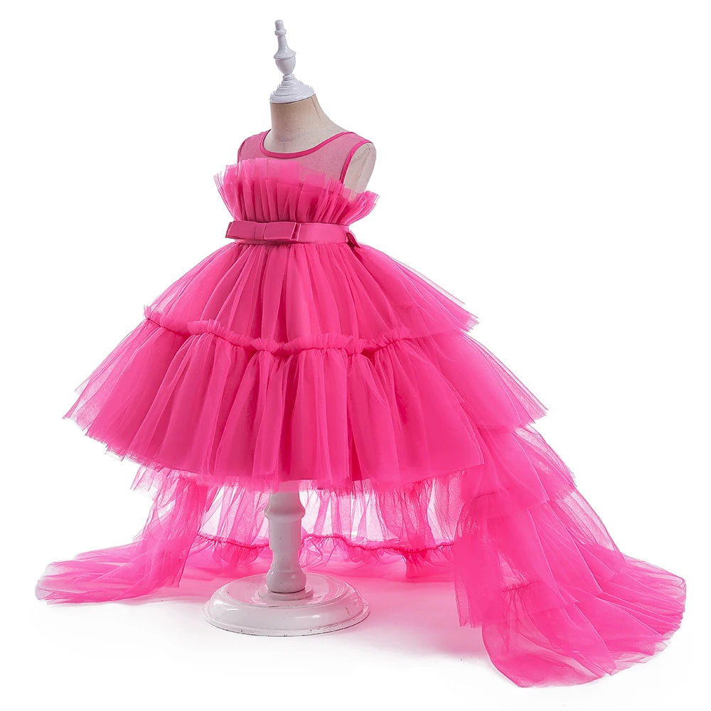 Vestido de encaje rosa de verano para niña pequeña, vestidos de princesa para fiesta de primer cumpleaños para niña, Vestido de boda Formal hinchado