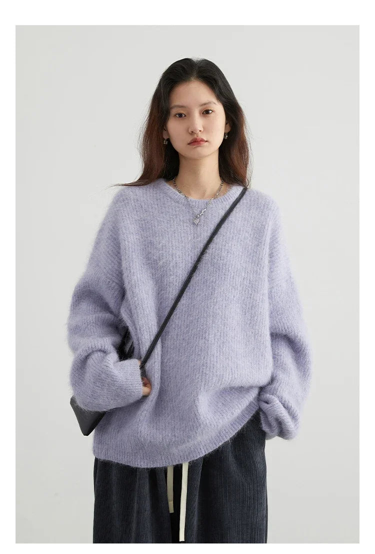 CHIC VEN Women Sweater Long Sleeve Pullover Solid Loose O Neck Soft Alpaca Female Tops Woman Knitwear Jumpers Spring Autumn 2024