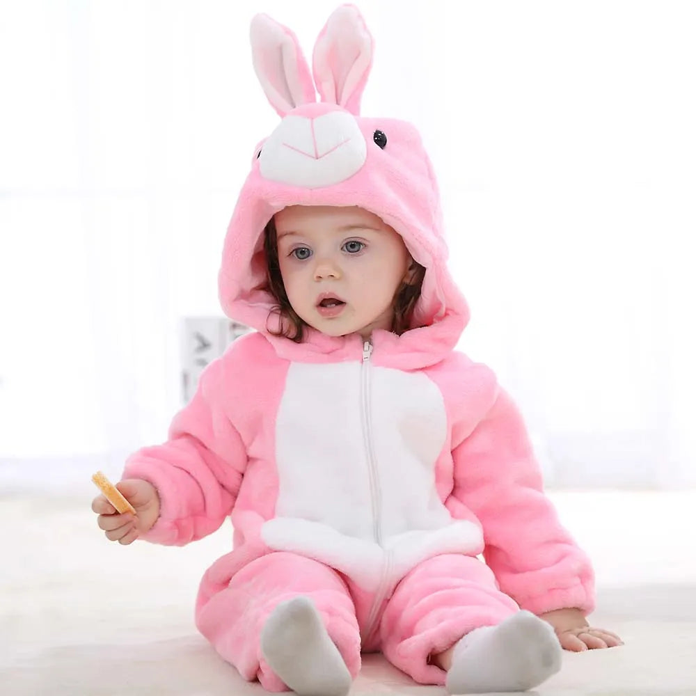 Kigurumi Baby Romper for Boys 0 to 3 6 9 12 18 24 Months Tiger Rabbit 2024 Winter Warm Newborn Kids Girl Jumpsuit Zipper Clothes