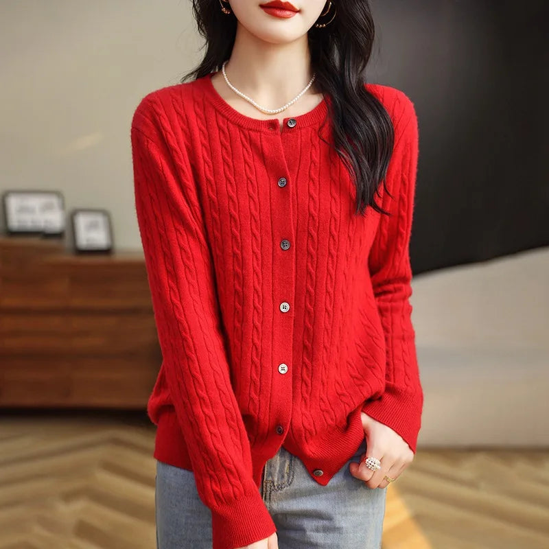 Women Cardigans Spring Autumn Winter Long Sleeve Knitted Sweaters O-neck Thick Warm Fashin Korean Cardigan Slim Fit Tops 2026
