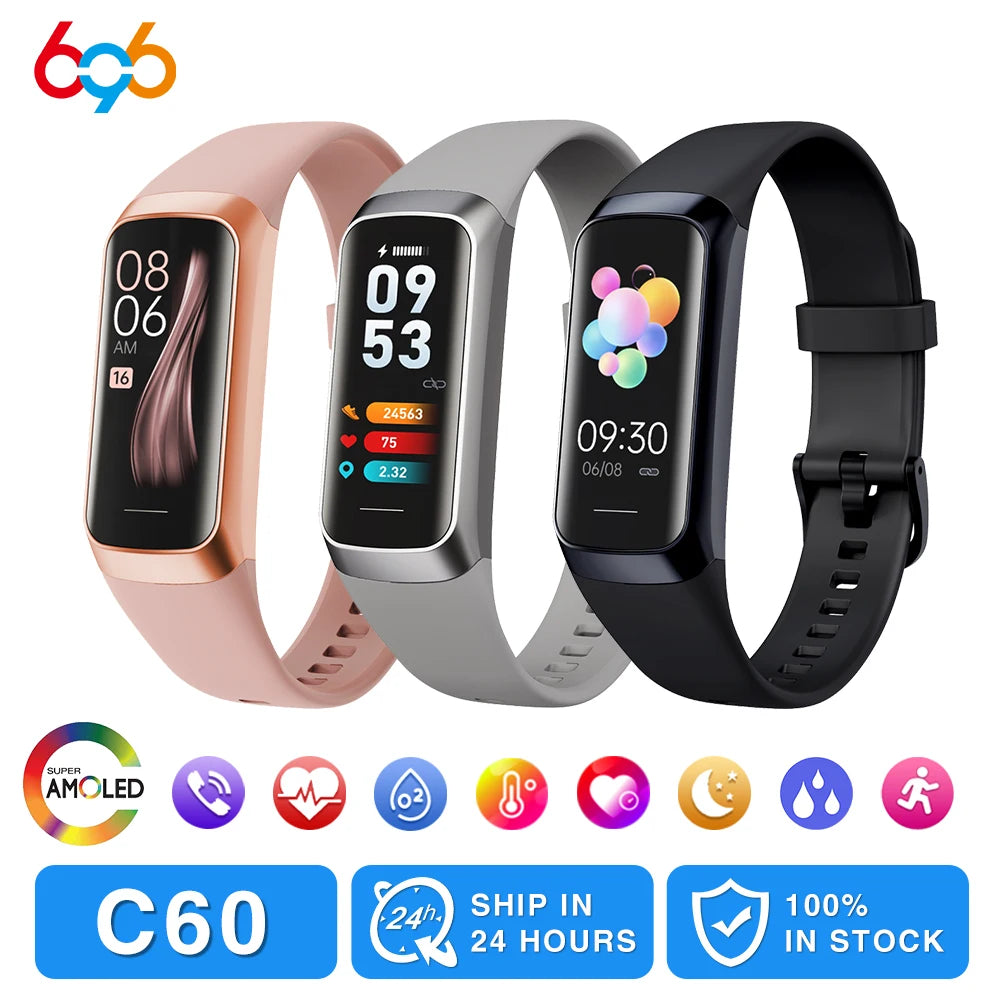 696 Smart Watches 1.1-Inch AMOLED Screen Blue Tooth Call Measurement Temperature Heart Rate Sleep Sports Health Bracelet Women