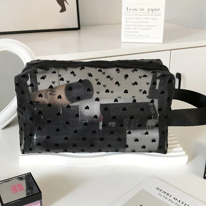 Makeup Bag Outdoor Personalized Transparent Nylon Mesh Cosmetic Bags Pouch Travel Organizer Zipper Beach Makeup Women's Purse
