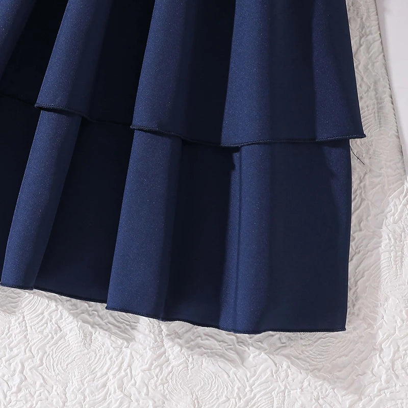 Girls 8-12 Fashion Dress, Solid Color Stand Collar Button A-Line Tiered Dress, Chic and Stylish for Daily Outings