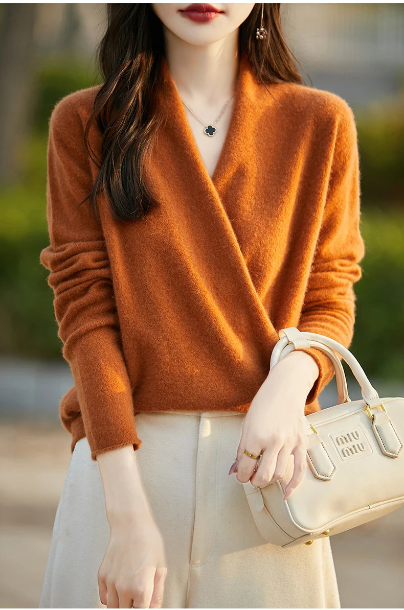 Women's Knitted Cashmere Sweater 100% Merino Wool Thickened Top Loose Long Sleeve Clothing Warm For Autumn And Winter YYY2442