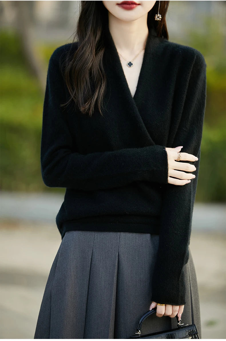 Women's Knitted Cashmere Sweater 100% Merino Wool Thickened Top Loose Long Sleeve Clothing Warm For Autumn And Winter YYY2442