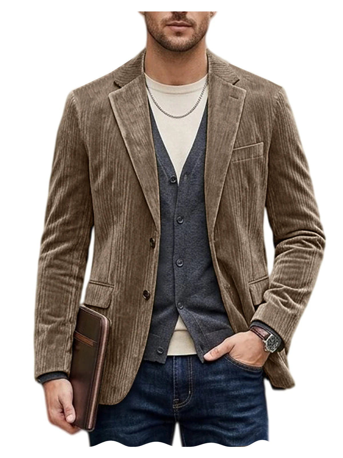 Men's Corduroy Blazer Jacket Casual Double-Sided Snow Cotton Slim Fit Notched Lapel Sport Coat for Business Daily Wear