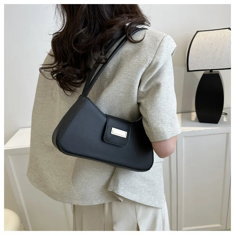 Minimalist Shoulder Bag for Women Simple Solid Color Underarm Bag Women's Buckle Handbag and Purse Fashion Small Top-handle Bags