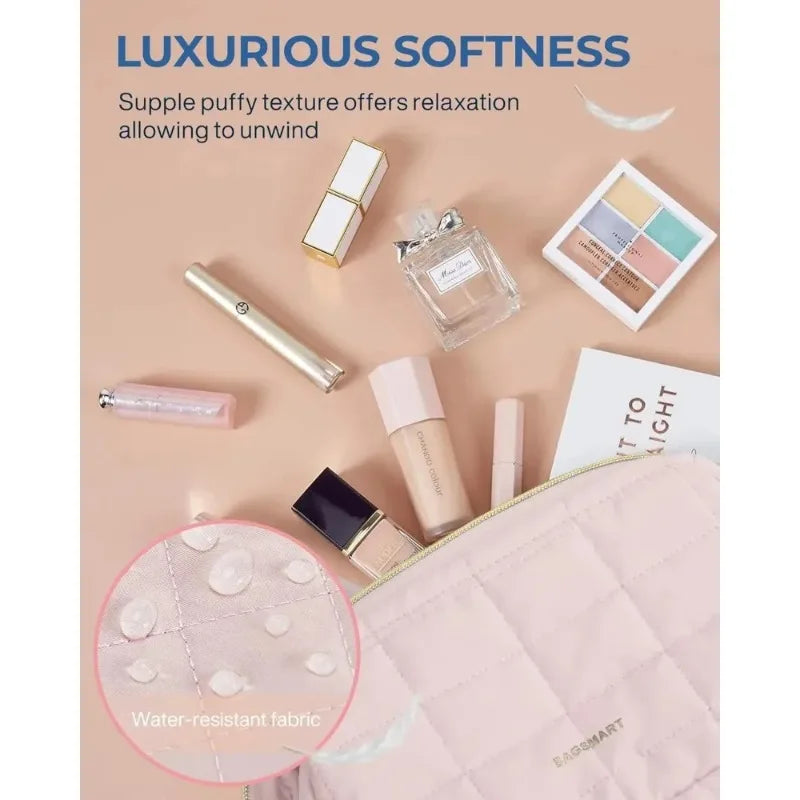 Makeup Bag Travel Toiletry Bag Puffy Padded Make Up Bags Wide Open Pouch Purse Travel Essentials Toiletries Accessories Brushes