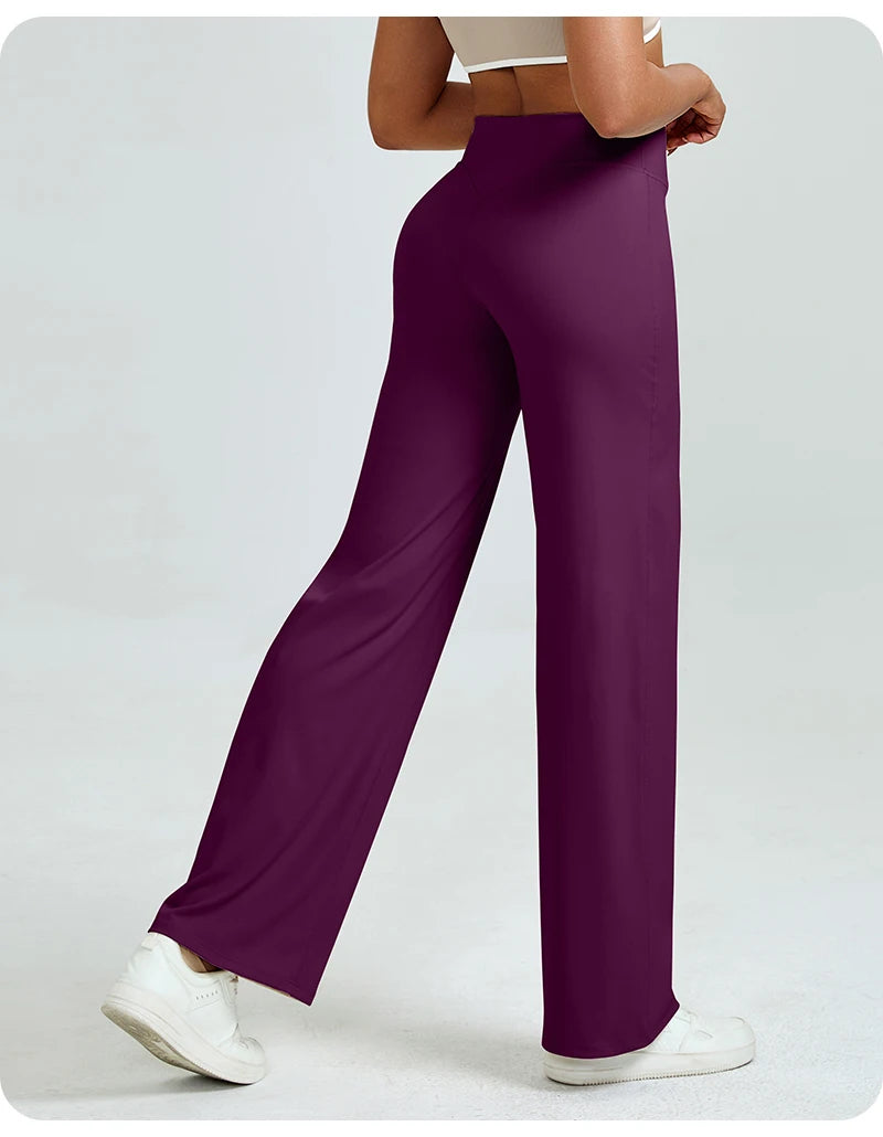 High Waisted Straight Leg Yoga Pants for Women, Naked Feeling Butt Lifting Loose Fit Workout Trousers, Slimming Gym Pants