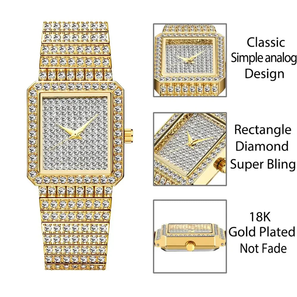 Diamond Square Women Watch Gold Silver Luxury Ladies Dress Quartz Watch Casual Simple Couple Wristwatches Dames Horloges