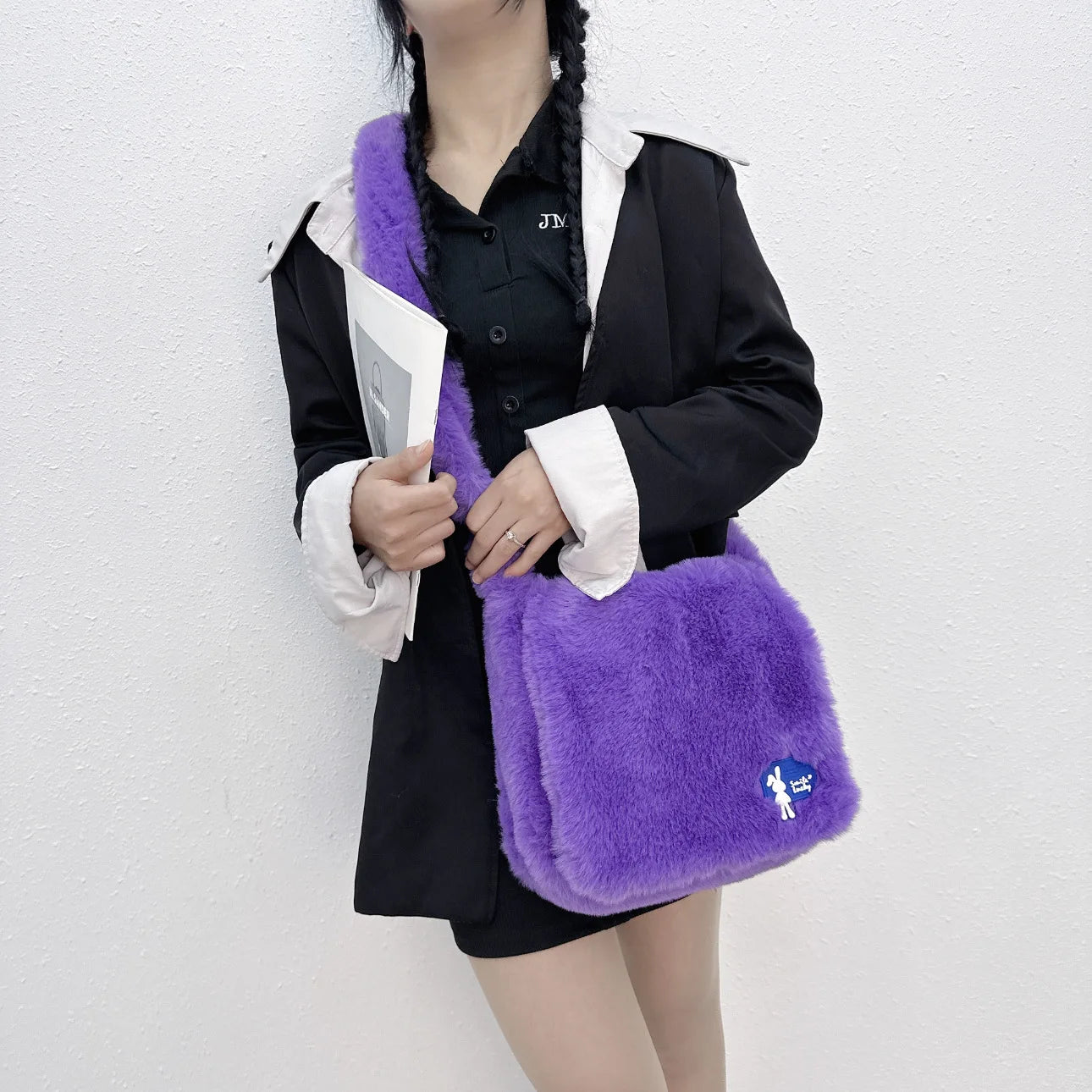 Ins Plush Women Messenger Bag Vintage Ladies Shoulder Crossbody Bags Large Capacity Students Girls Furry Tote Purse Handbags