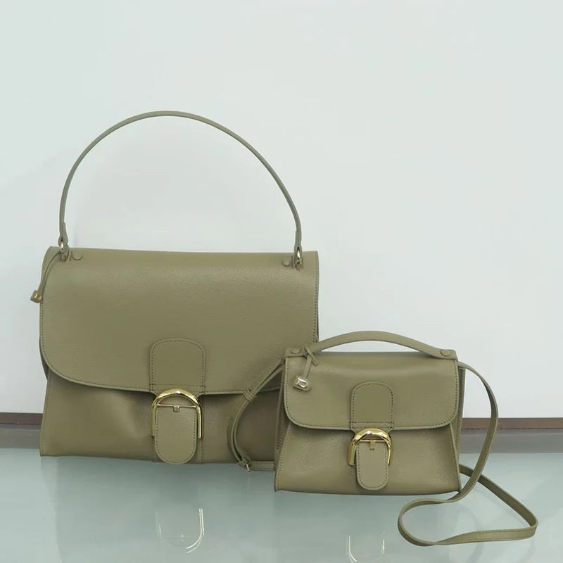 2026 Luxury Brand Genuine Leather Women Shoulder Bags Fashion Gold Buckle Women Handbags Top Quality Solid Crossbody Bags Woman