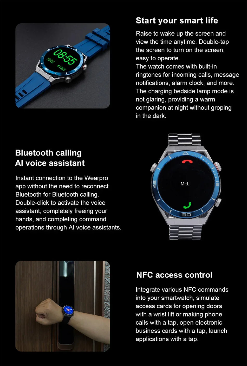 2024 New GPS Sports Smart Watch Men AMOLED HD Full Touch Screen IP68 Waterproof NFC Compass Bluetooth Call ECG+PPG Smart Watches