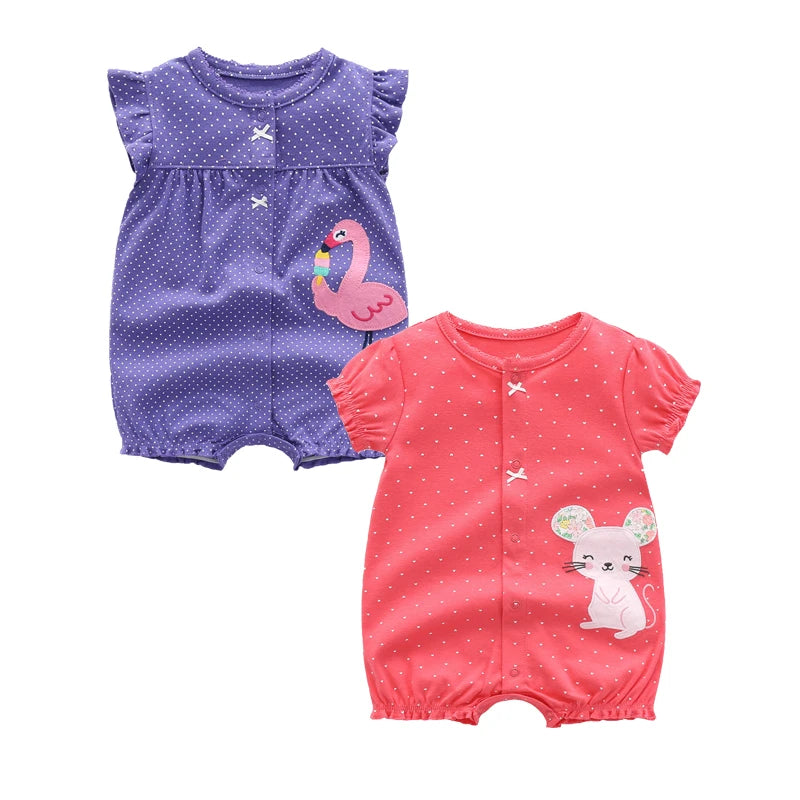 2PCS/lot Summer Baby Rompers 100% Cotton Newborn Baby Boys Girls Clothes Short Sleeves Cartoon Jumpsuits Infant Bebe Clothes
