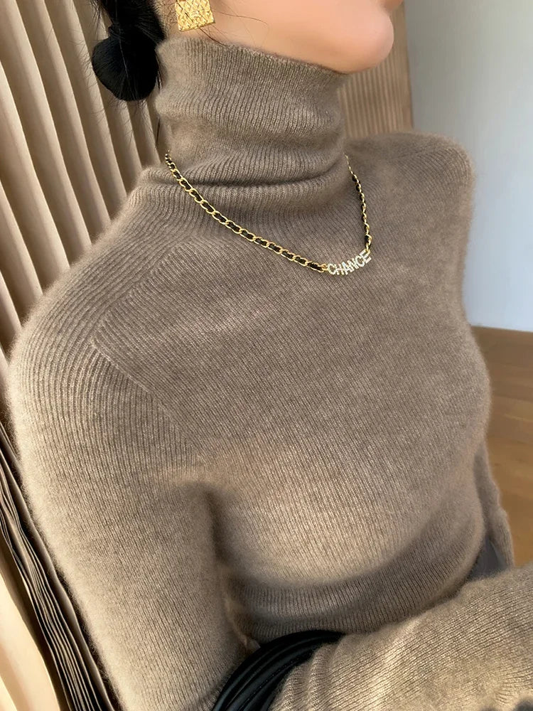 100% pure cashmere sweater women  sweater slim fit sweater versatile for autumn and winter knitted high neck cashmere