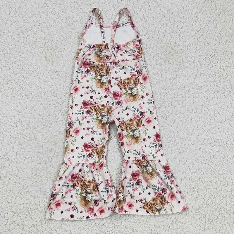 Mono de vaca occidental para niña pequeña, ropa Floral sin mangas de una pieza, venta al por mayor, pantalones de campana para niño, pelele nuevo con flores