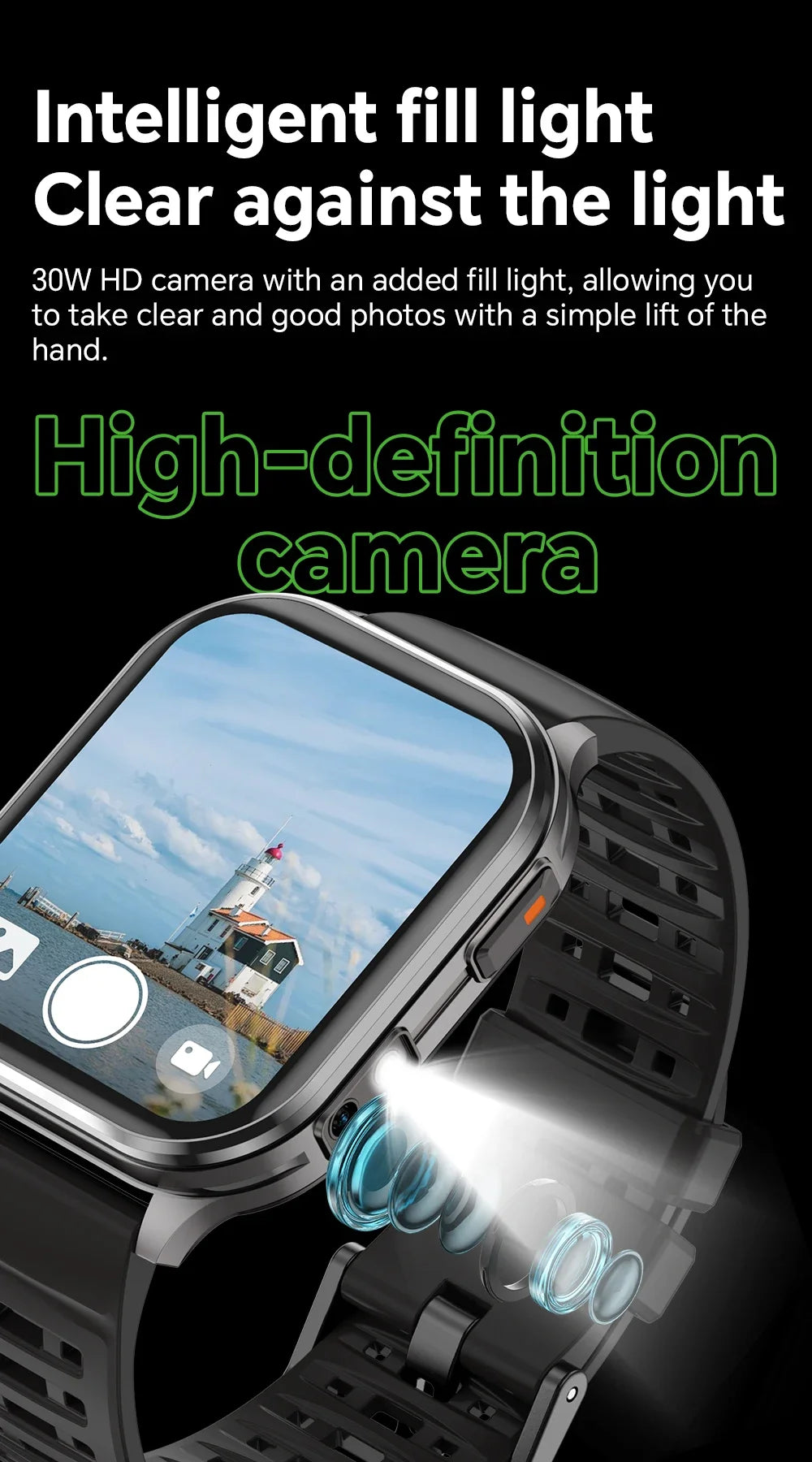 New Smart Watch 2.01" 30W Camera LED Torch 256MB Memory 670mAh Waterproof Health Monitoring 100+ Sports Mode BT Call Smart Watch