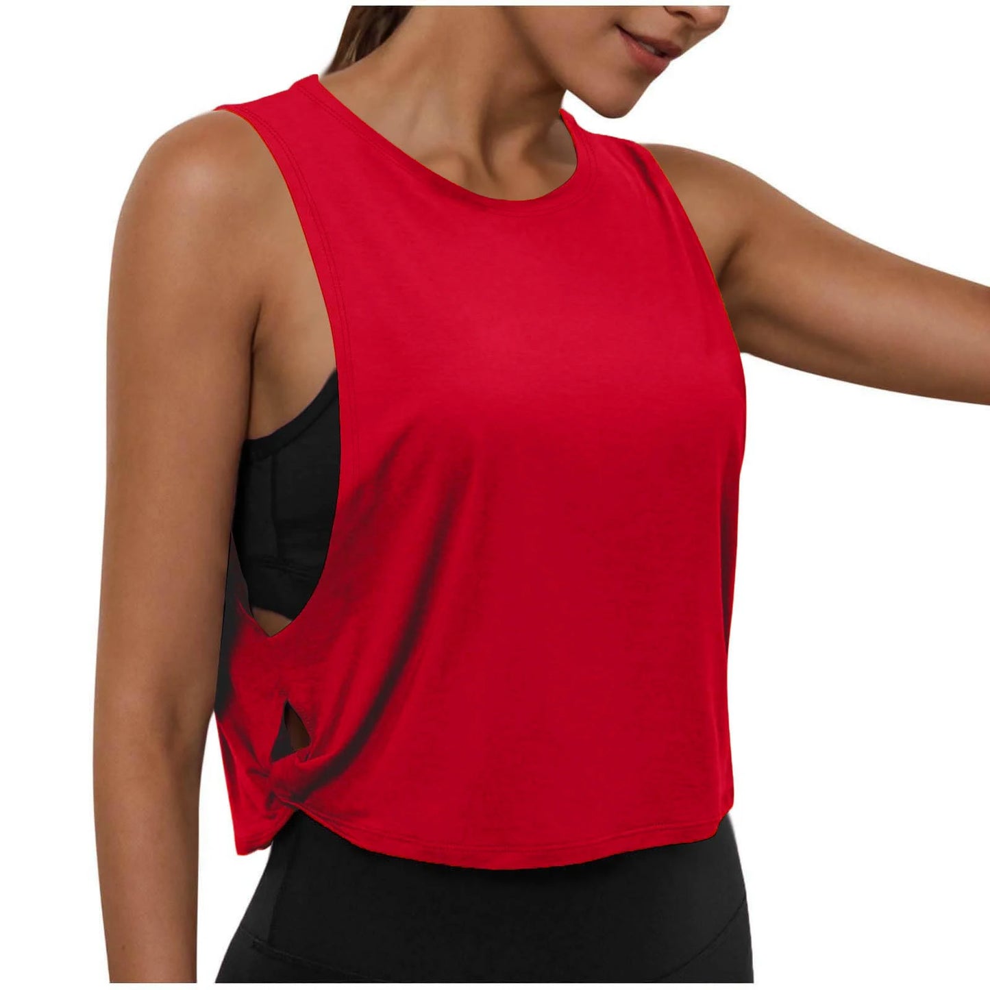 Women Sleeveless Yoga Tops Athletic Vest Breathable Blouse Cover Up Gym Workout Cool T-Shirt Running Short Tank Crop Top