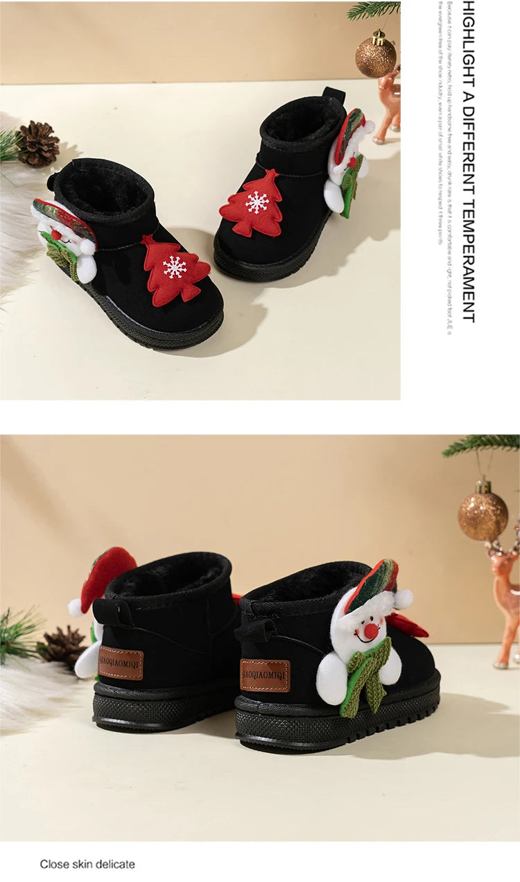 Kids Snow Boots Christmas Gift Children Short Boots with Thick Warm Fur 2025 Winter New Boys Girls Ankle Boots Round Toes Soft
