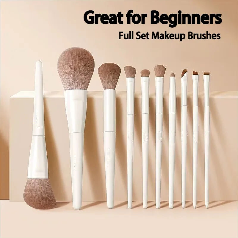 10PCS Makeup Brushes Set Eyeshadow Brush Angled Eyeliner Brush Fan Lash Brush Loose Powder Brush Makeup Tools