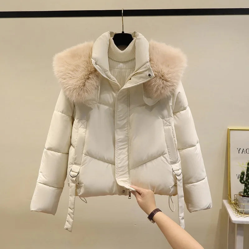Winter Cotton Jacket for Women 2025 New Style Big Fur Collar Short Cotton Jacket