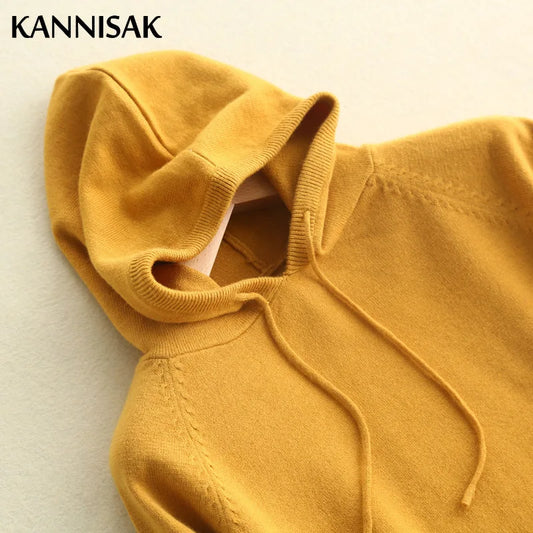 Autumn Winter Women Sweater 2025 New Solid Jumper Long Sleeve Hooded Pullovers Korean Fashion Loose Lady Casual Knitted Sweaters