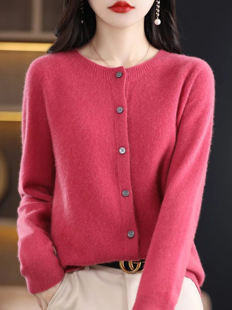 Women Cashmere Sweater 100% Merino Wool Knitted Cardigan Autumn Winter  Knitwear O-Neck Female  Solid Color Casual Fashion Top