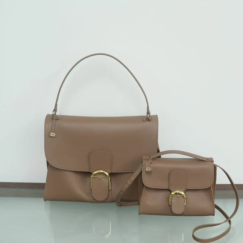 2026 Luxury Brand Genuine Leather Women Shoulder Bags Fashion Gold Buckle Women Handbags Top Quality Solid Crossbody Bags Woman