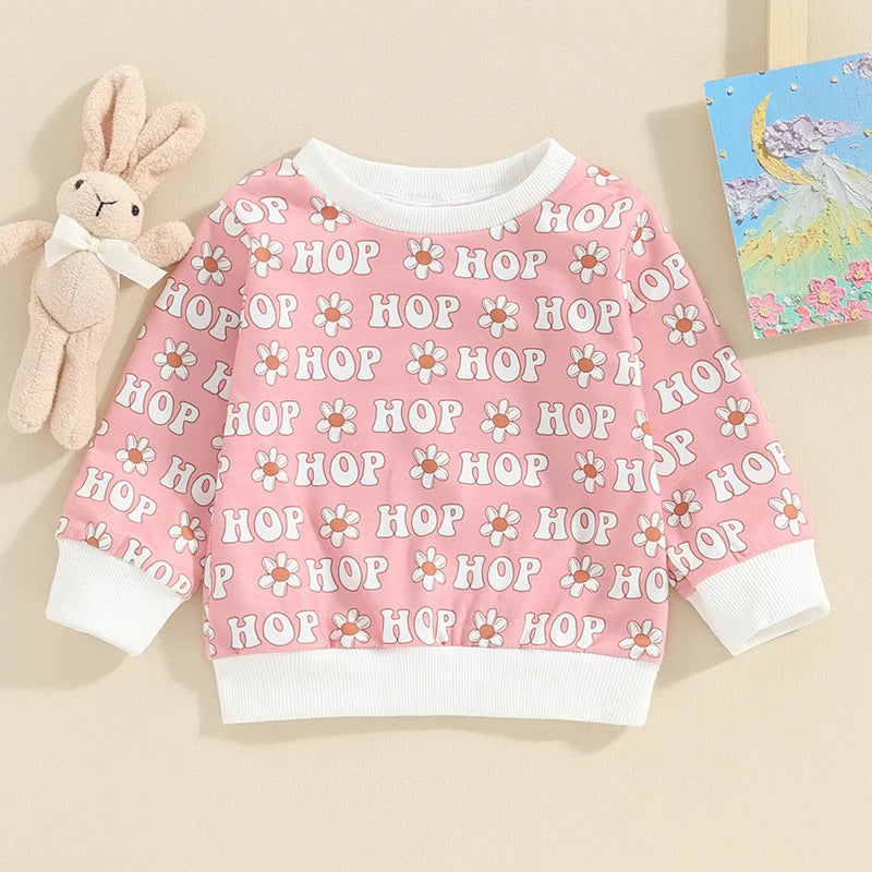 Toddler Baby Girl Easter Outfit Daisy Letter Long Sleeve Pullover Sweater Crewneck Sweatshirt Infant Spring Clothes