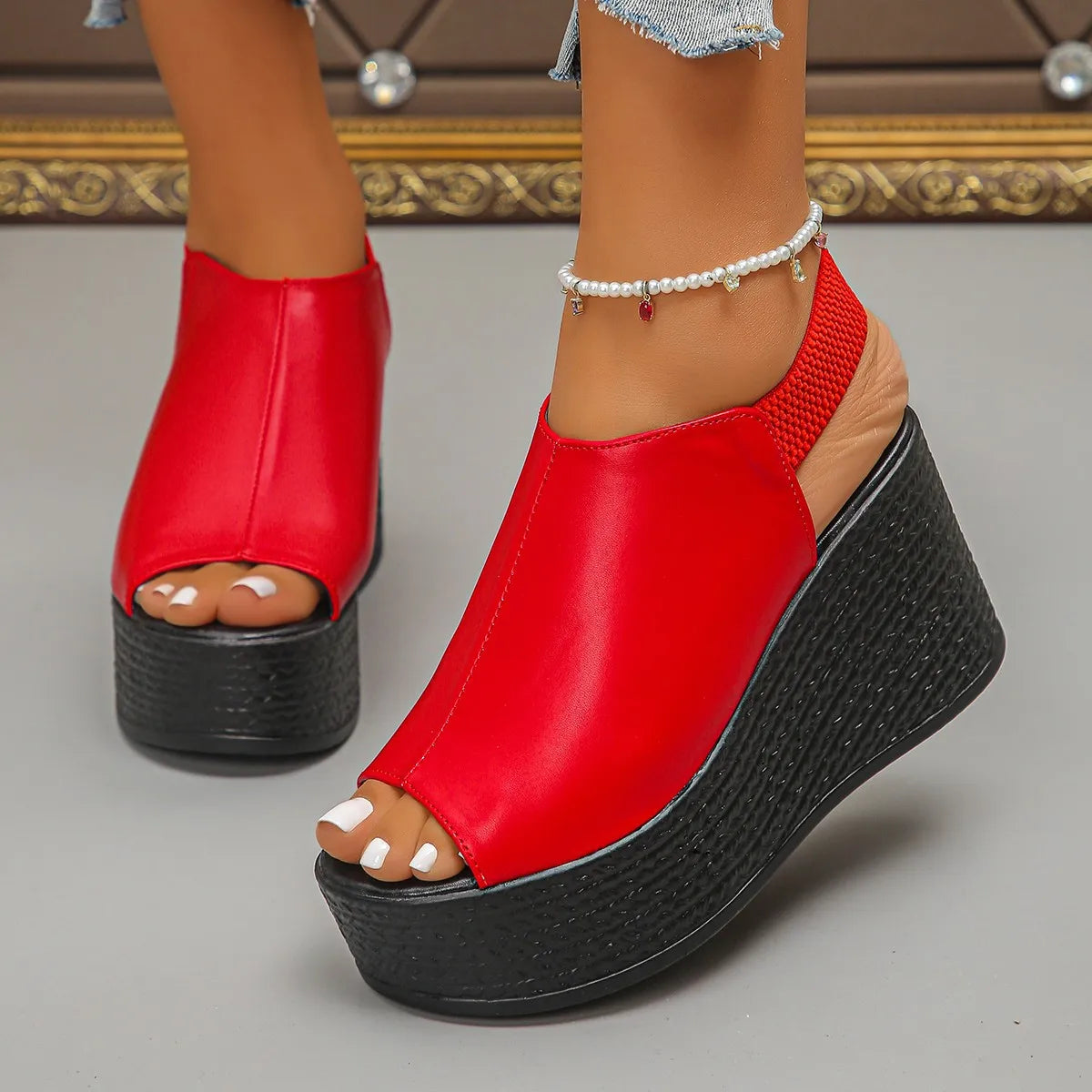 Women Sandals High Quality Summer Leather Wedge Sandals Women  New Platform High Heels Shoes Sexy Open Toe Elegant Sandals