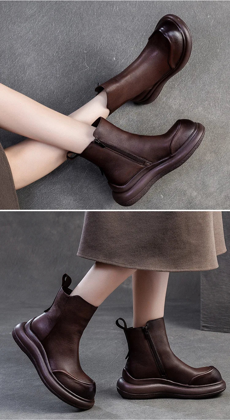 GKTINOO Genuine Leather Short Boots Women Shoes 2025 New Autumn Winter Round Toe Thick Soled Zip Handmade Platform Women Boots