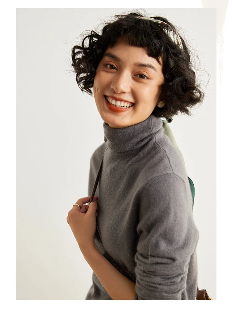Women's 100% Cashmere Sweater Casual Solid Color Knitted Pullover Loose High Neck Jumper Autumn/Winter Warm Blouse Tops