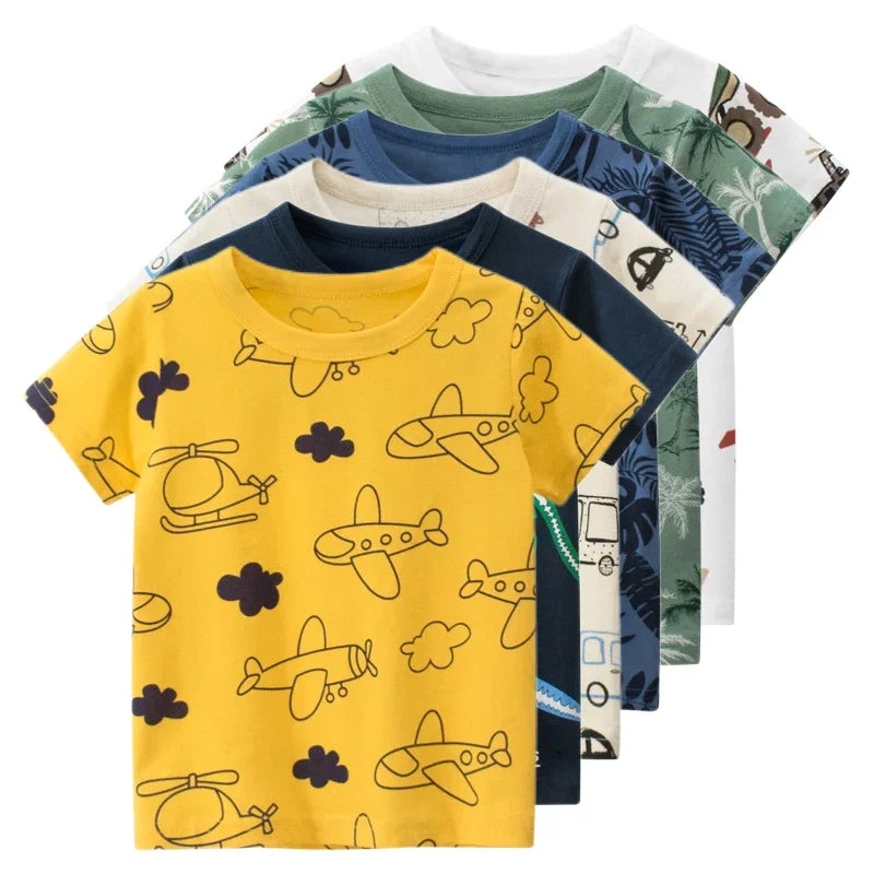 Camiseta para niños y niñas, camisas para niños, camisetas de manga corta con estampado completo de algodón para niños pequeños, camisetas de coche de dibujos animados, ropa