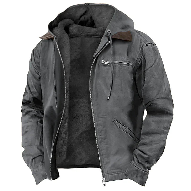 Jacket man 2026 casual coat casual European exclusive solid-color hooded cotton casual men's wear fleece zipper pocket jackets