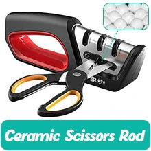 Four in One Kitchen Sharpener Restores Serrated Blade Knives and Scissors, Diamond Tungsten Steel Ceramics