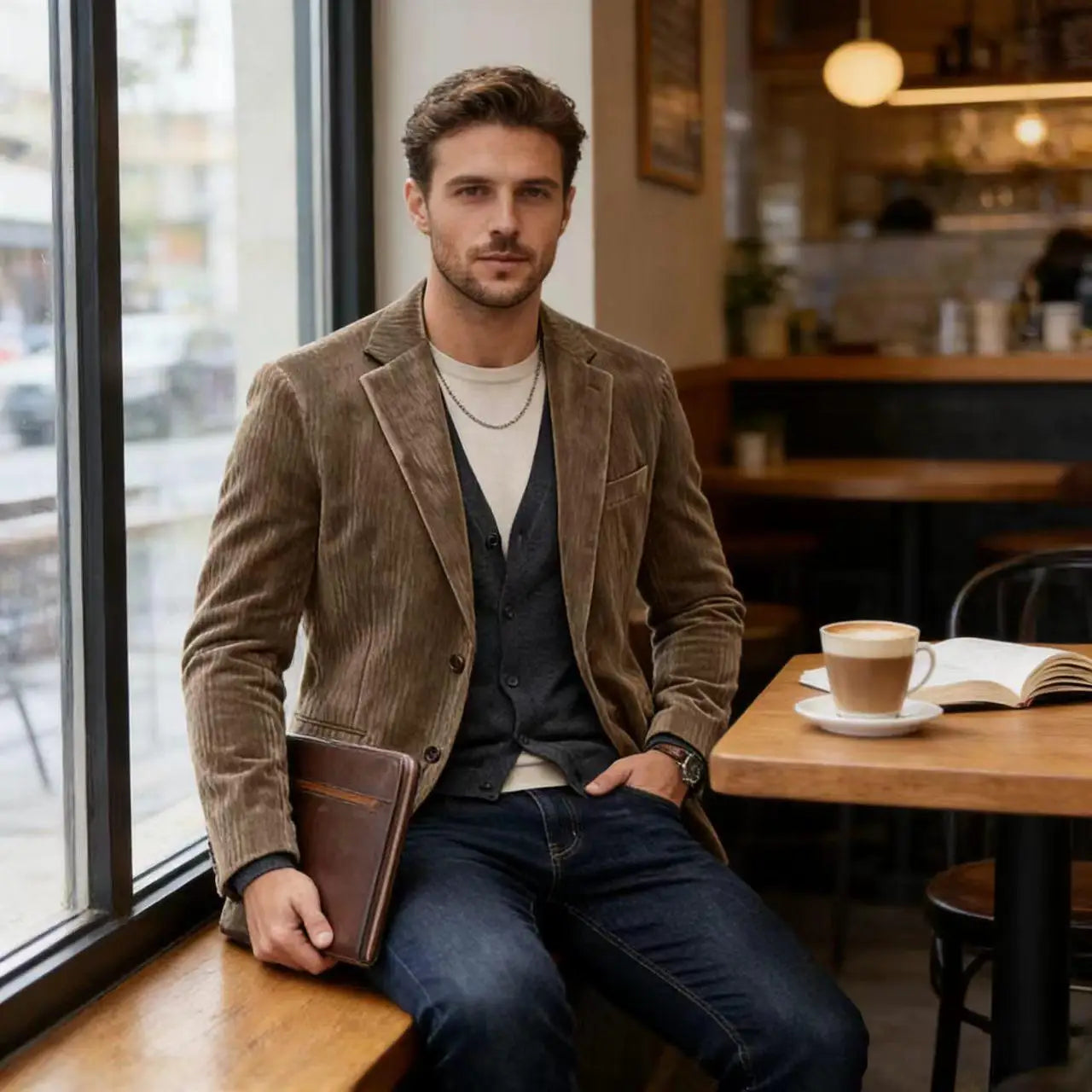 Men's Corduroy Blazer Jacket Casual Double-Sided Snow Cotton Slim Fit Notched Lapel Sport Coat for Business Daily Wear