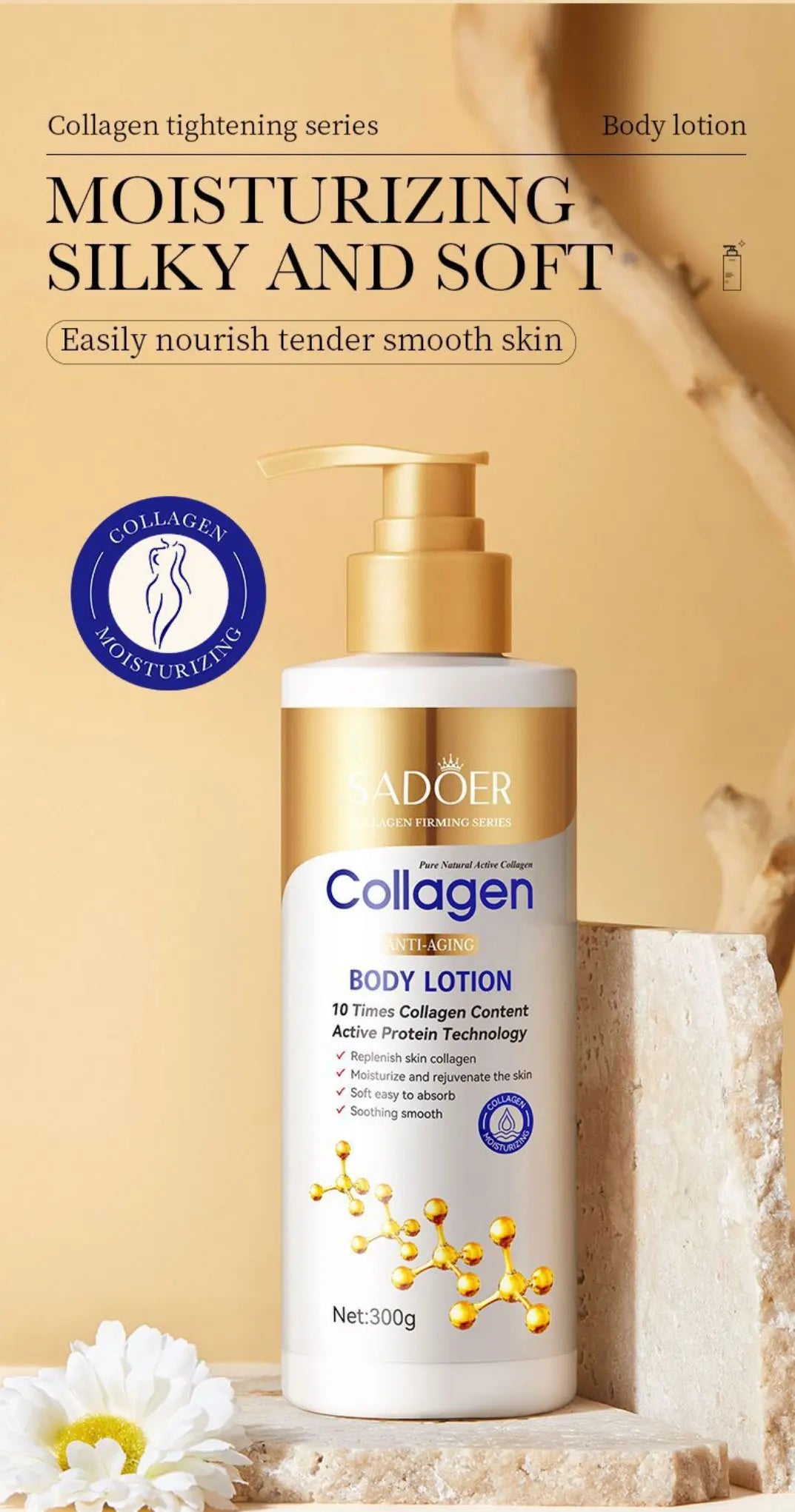 300g Collagen Anti-Aging Body Lotion: Moisturizes, Smooths, And Repairs Skin; Gentle And Easily Absorbed.