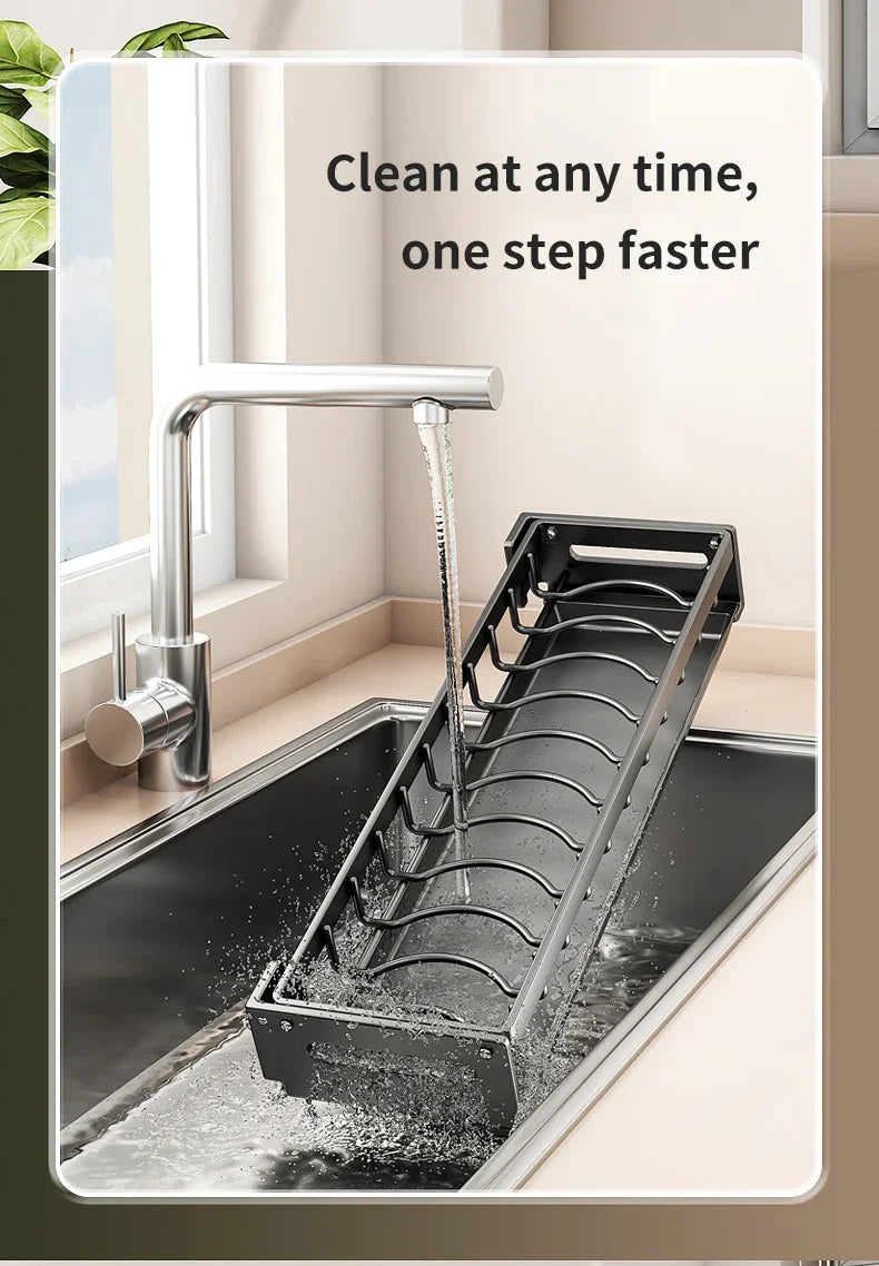 Floating Wall Drainer for Kitchen Dishes Multifunction Divider Spoon Kitchen Accessories Holder Organizers Storage Shelf Rack