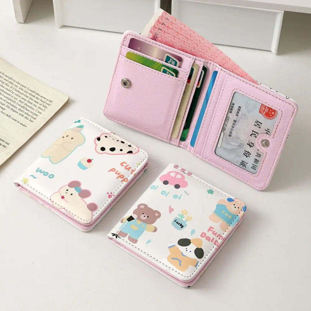 Cute Short Wallet Cartoon Coin Purse Girls PU Leather Money Bag Mini Portable Storage Bag Kawaii Card Holder