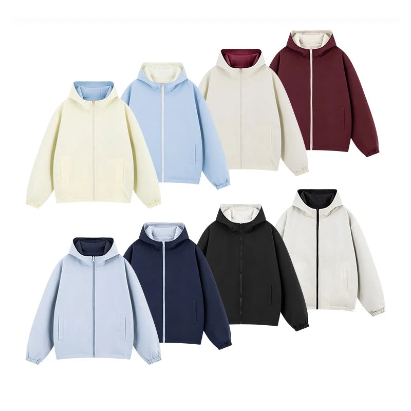 Womens Hooded Reversible Jackets 2025 Windbreaker Women Jackets Basic Coats Zipper Fashion Lightweight Jackets Famale Outerwears