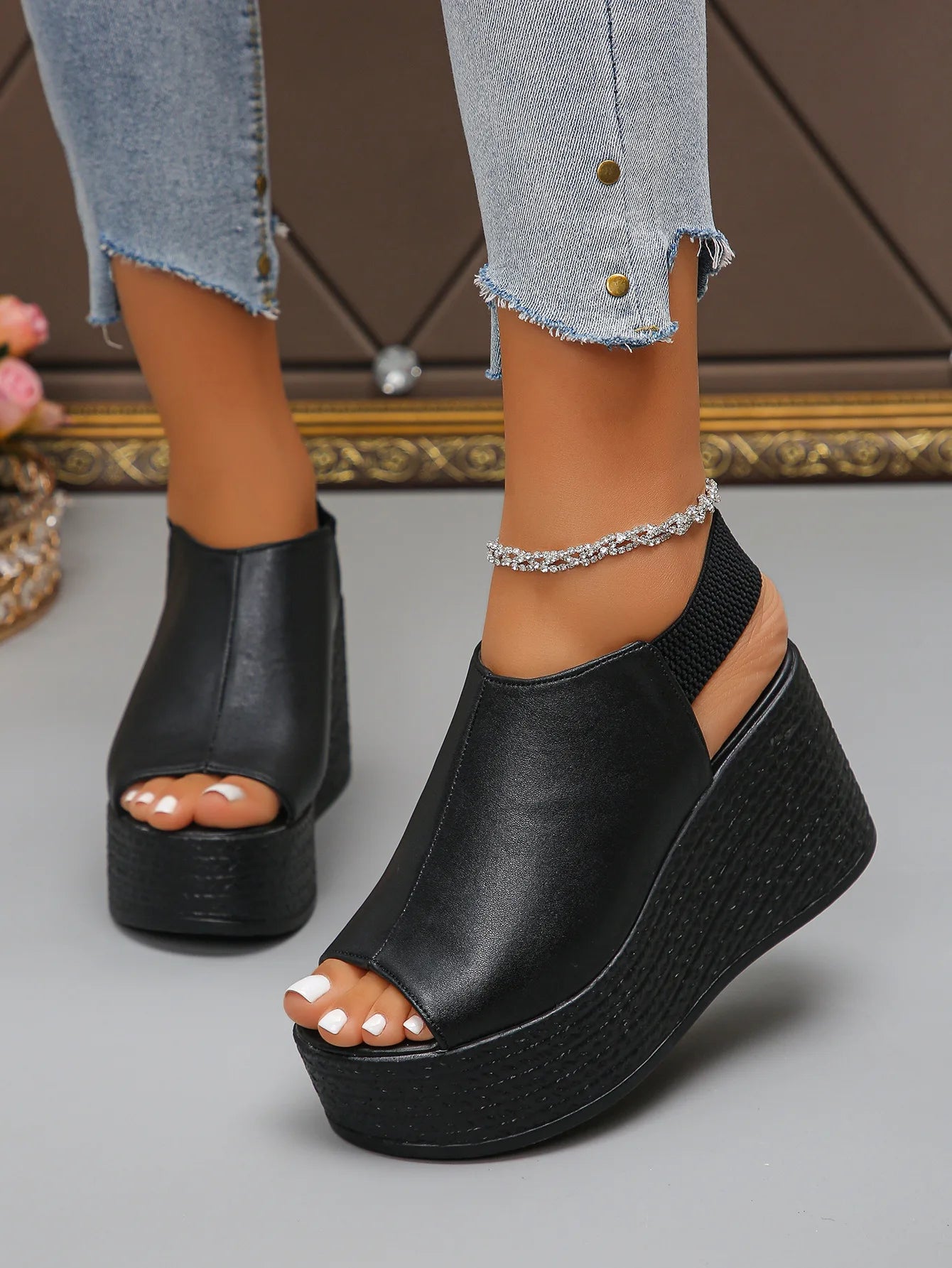 Women Sandals High Quality Summer Leather Wedge Sandals Women  New Platform High Heels Shoes Sexy Open Toe Elegant Sandals