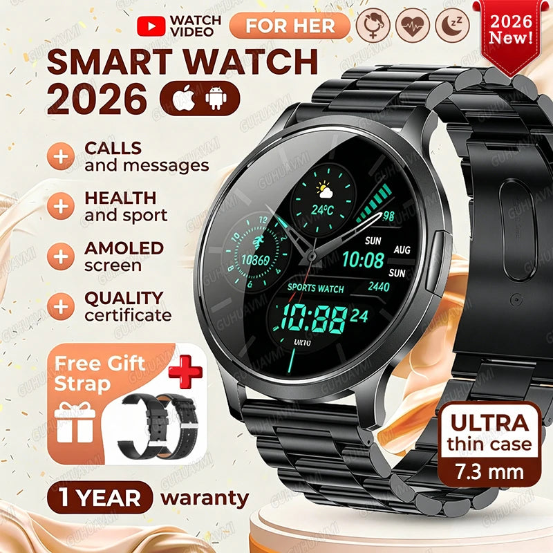 2026New Smart Watch For Women 466*466 AMOLED Display Fitness Monitor Bracelet Ladies' Gift BT Call Digital Clock For Android IOS