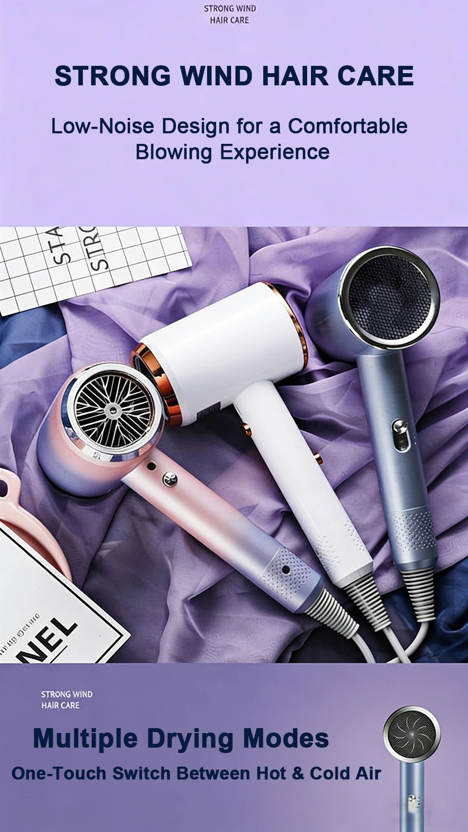 Hair Dryer 1200W Professional Powerful Hair Dryer Fast Heating Hot And Cold Adjustment Ionic Air Blow Dryer with Air Collecting